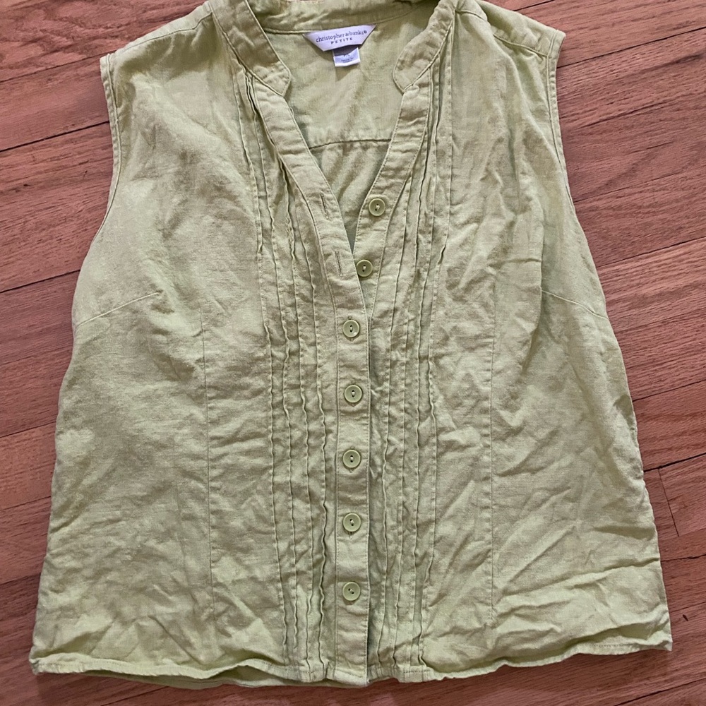 Green Sleeveless Button-Up Top